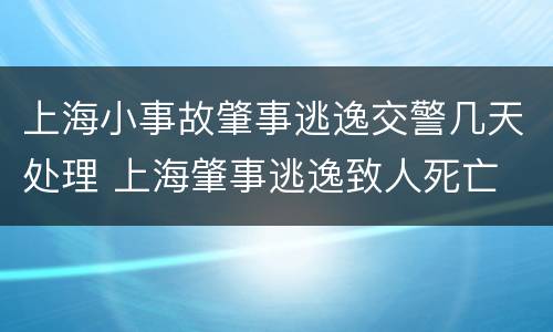 上海小事故肇事逃逸交警几天处理 上海肇事逃逸致人死亡