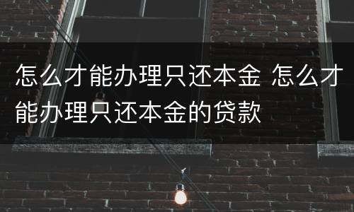 怎么才能办理只还本金 怎么才能办理只还本金的贷款