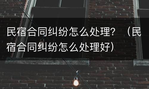 民宿合同纠纷怎么处理？（民宿合同纠纷怎么处理好）
