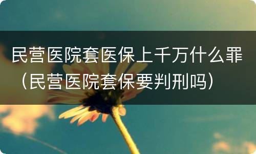民营医院套医保上千万什么罪（民营医院套保要判刑吗）