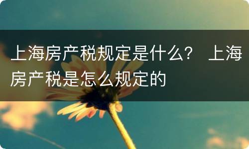 上海房产税规定是什么？ 上海房产税是怎么规定的
