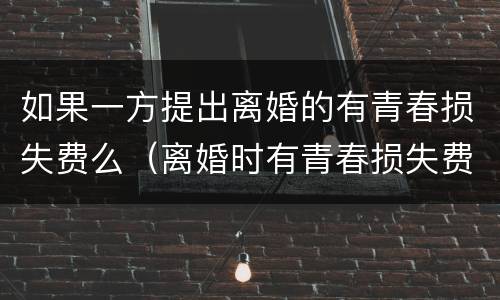 如果一方提出离婚的有青春损失费么（离婚时有青春损失费这一说法吗）