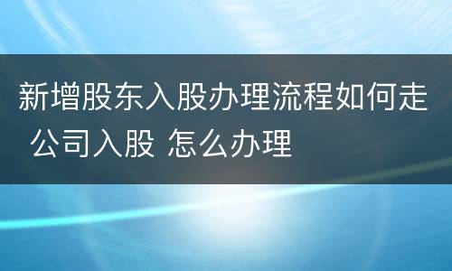 新增股东入股办理流程如何走 公司入股 怎么办理