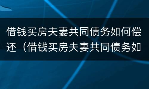 借钱买房夫妻共同债务如何偿还（借钱买房夫妻共同债务如何偿还利息）