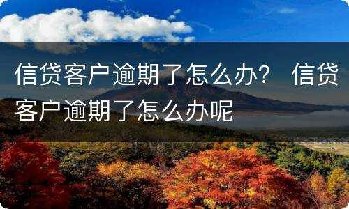 信贷客户逾期了怎么办？ 信贷客户逾期了怎么办呢