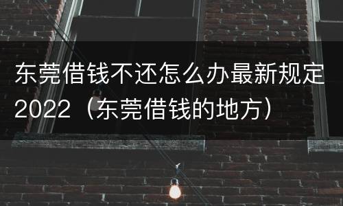 东莞借钱不还怎么办最新规定2022（东莞借钱的地方）