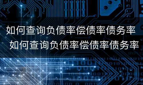 如何查询负债率偿债率债务率 如何查询负债率偿债率债务率情况