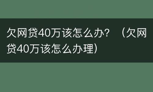 欠网贷40万该怎么办？（欠网贷40万该怎么办理）