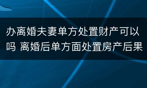 办离婚夫妻单方处置财产可以吗 离婚后单方面处置房产后果