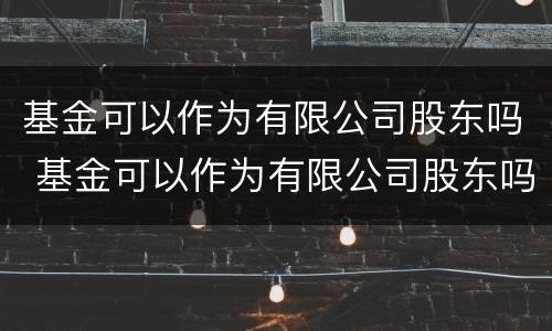 基金可以作为有限公司股东吗 基金可以作为有限公司股东吗知乎