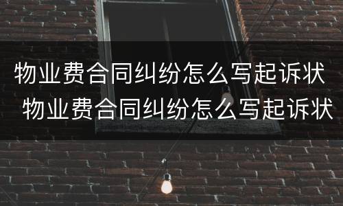 物业费合同纠纷怎么写起诉状 物业费合同纠纷怎么写起诉状书