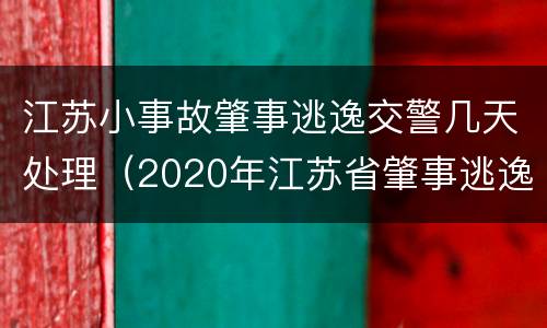 江苏小事故肇事逃逸交警几天处理（2020年江苏省肇事逃逸）