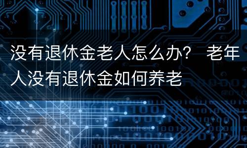 没有退休金老人怎么办？ 老年人没有退休金如何养老
