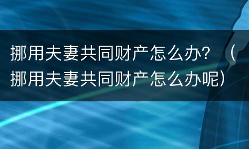 挪用夫妻共同财产怎么办？（挪用夫妻共同财产怎么办呢）