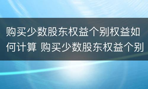 购买少数股东权益个别权益如何计算 购买少数股东权益个别权益如何计算增值税