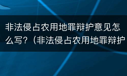 非法侵占农用地罪辩护意见怎么写?（非法侵占农用地罪辩护意见怎么写范文）