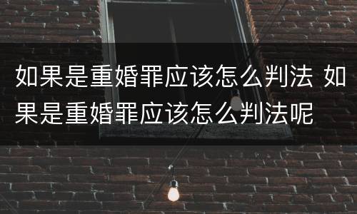 如果是重婚罪应该怎么判法 如果是重婚罪应该怎么判法呢