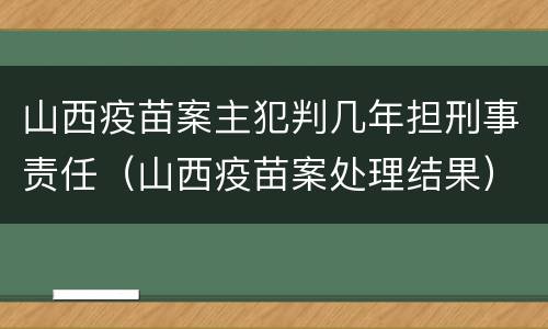 山西疫苗案主犯判几年担刑事责任（山西疫苗案处理结果）