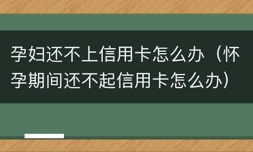 孕妇还不上信用卡怎么办（怀孕期间还不起信用卡怎么办）