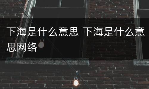 下海是什么意思 下海是什么意思网络