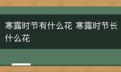 寒露时节有什么花 寒露时节长什么花
