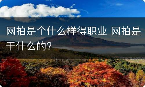 网拍是个什么样得职业 网拍是干什么的?