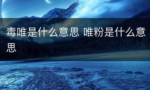 毒唯是什么意思 唯粉是什么意思