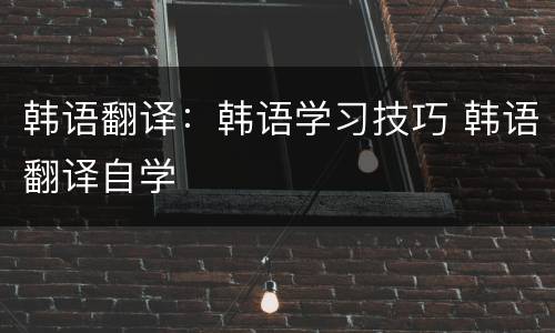 韩语翻译：韩语学习技巧 韩语翻译自学