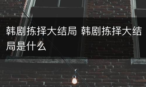 韩剧拣择大结局 韩剧拣择大结局是什么