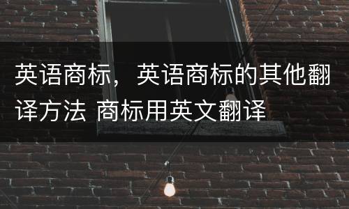英语商标，英语商标的其他翻译方法 商标用英文翻译