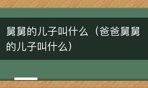 舅舅的儿子叫什么（爸爸舅舅的儿子叫什么）
