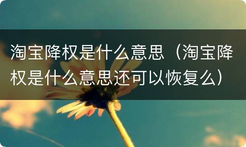 淘宝降权是什么意思（淘宝降权是什么意思还可以恢复么）