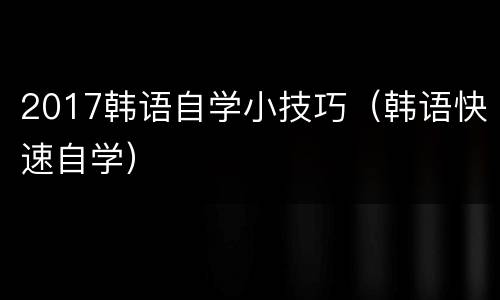 2017韩语自学小技巧（韩语快速自学）