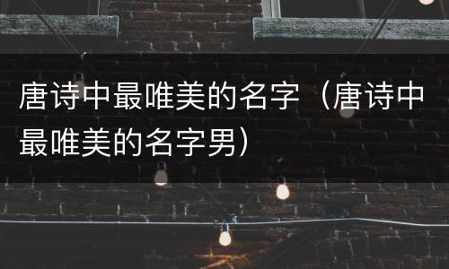 唐诗中最唯美的名字（唐诗中最唯美的名字男）