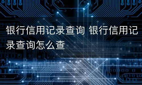 银行信用记录查询 银行信用记录查询怎么查