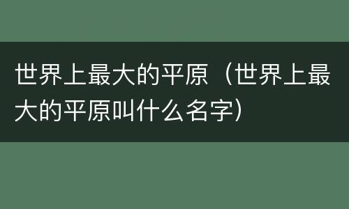 世界上最大的平原（世界上最大的平原叫什么名字）