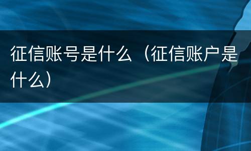 征信账号是什么（征信账户是什么）