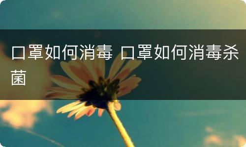口罩如何消毒 口罩如何消毒杀菌