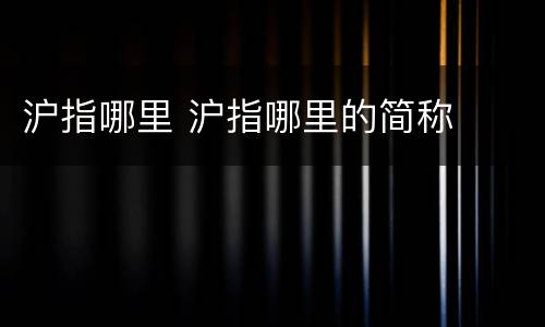 沪指哪里 沪指哪里的简称