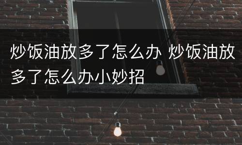 炒饭油放多了怎么办 炒饭油放多了怎么办小妙招