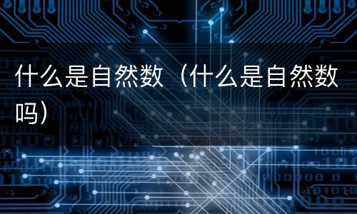 什么是自然数（什么是自然数吗）
