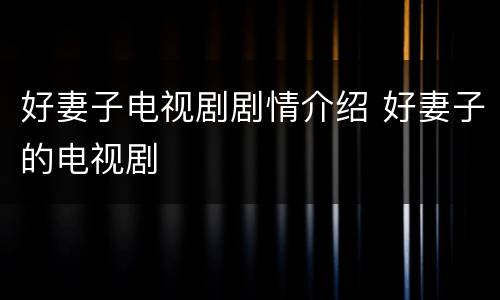 好妻子电视剧剧情介绍 好妻子的电视剧