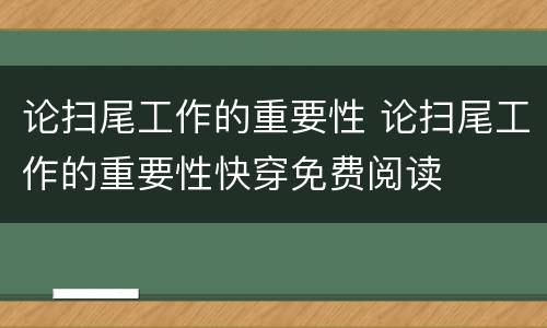 论扫尾工作的重要性 论扫尾工作的重要性快穿免费阅读