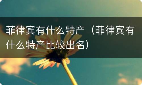 菲律宾有什么特产（菲律宾有什么特产比较出名）