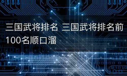 三国武将排名 三国武将排名前100名顺口溜