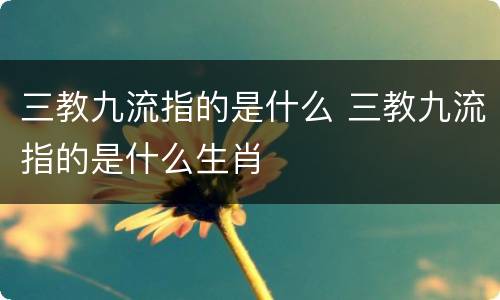 三教九流指的是什么 三教九流指的是什么生肖