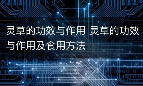 灵草的功效与作用 灵草的功效与作用及食用方法