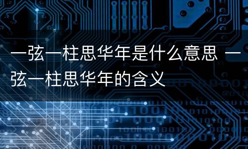一弦一柱思华年是什么意思 一弦一柱思华年的含义