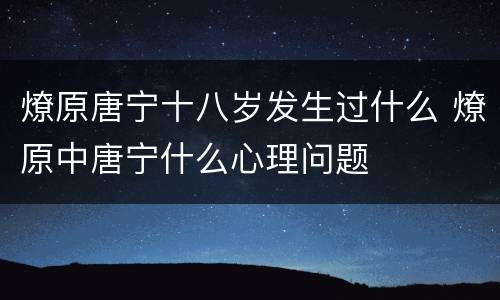 燎原唐宁十八岁发生过什么 燎原中唐宁什么心理问题