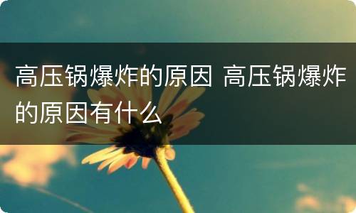 高压锅爆炸的原因 高压锅爆炸的原因有什么